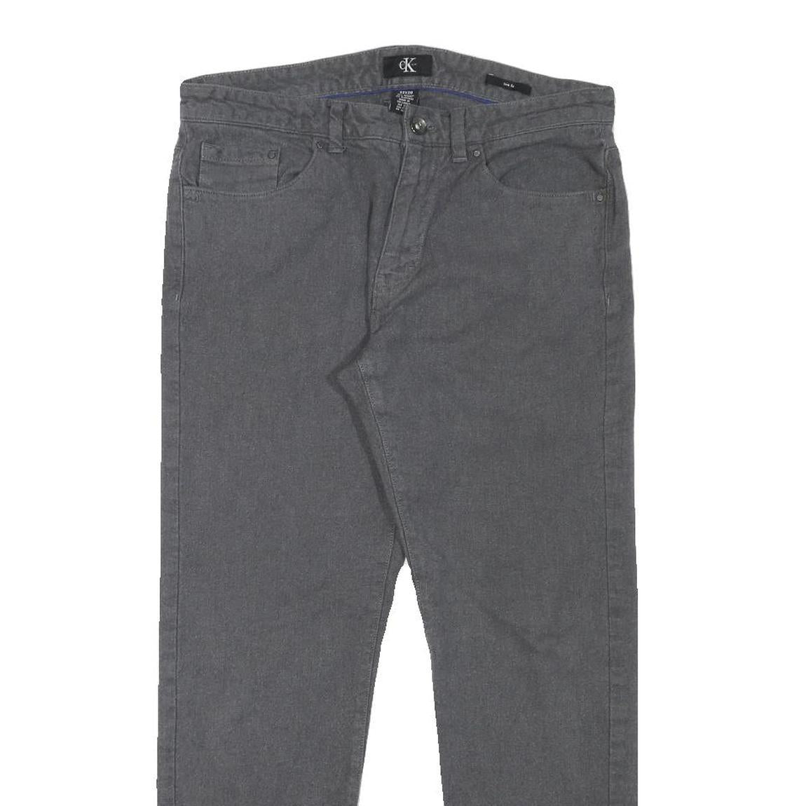 CALVIN KLEIN Mens Cotton Blend Grey Slim Straight Trousers W32 L28 Casual Zip