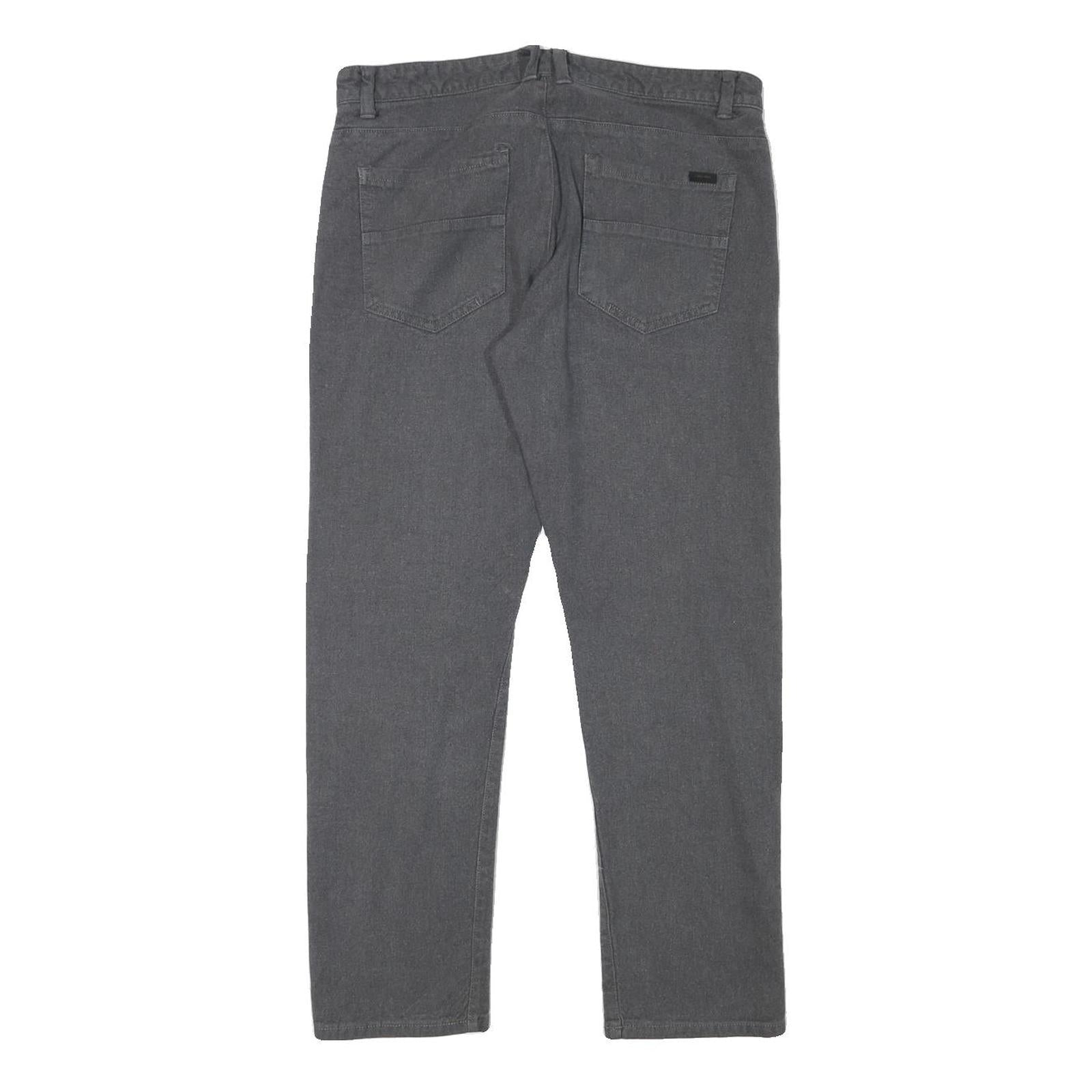 CALVIN KLEIN Mens Cotton Blend Grey Slim Straight Trousers W32 L28 Casual Zip