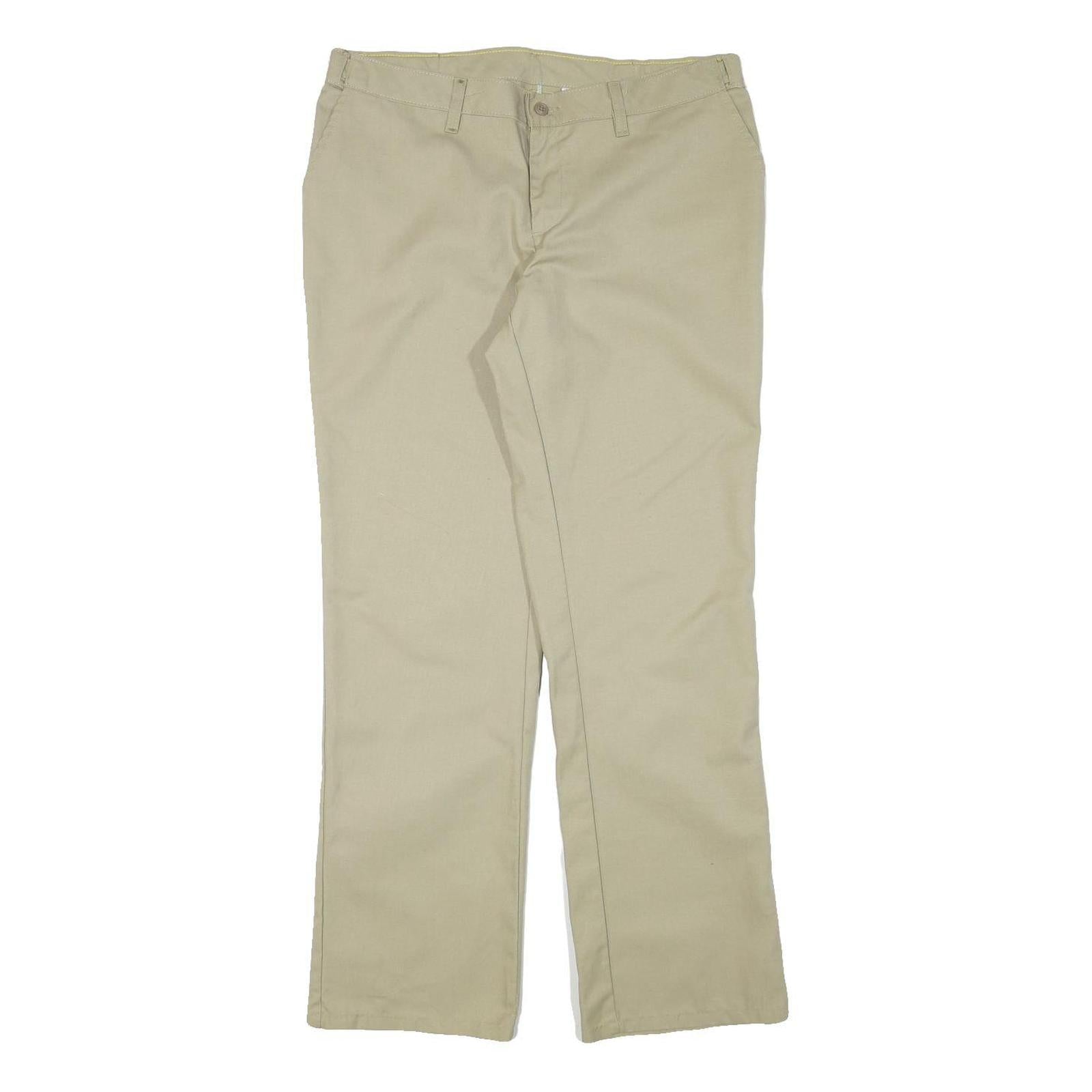 DICKIES Womens Cotton Blend Beige Regular Fit Straight Leg Trousers W34 L31