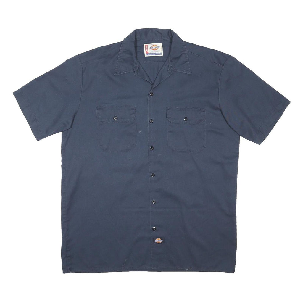 DICKIES Mens Blue Workwear Shirt L Durable Polyester Blend Button Up