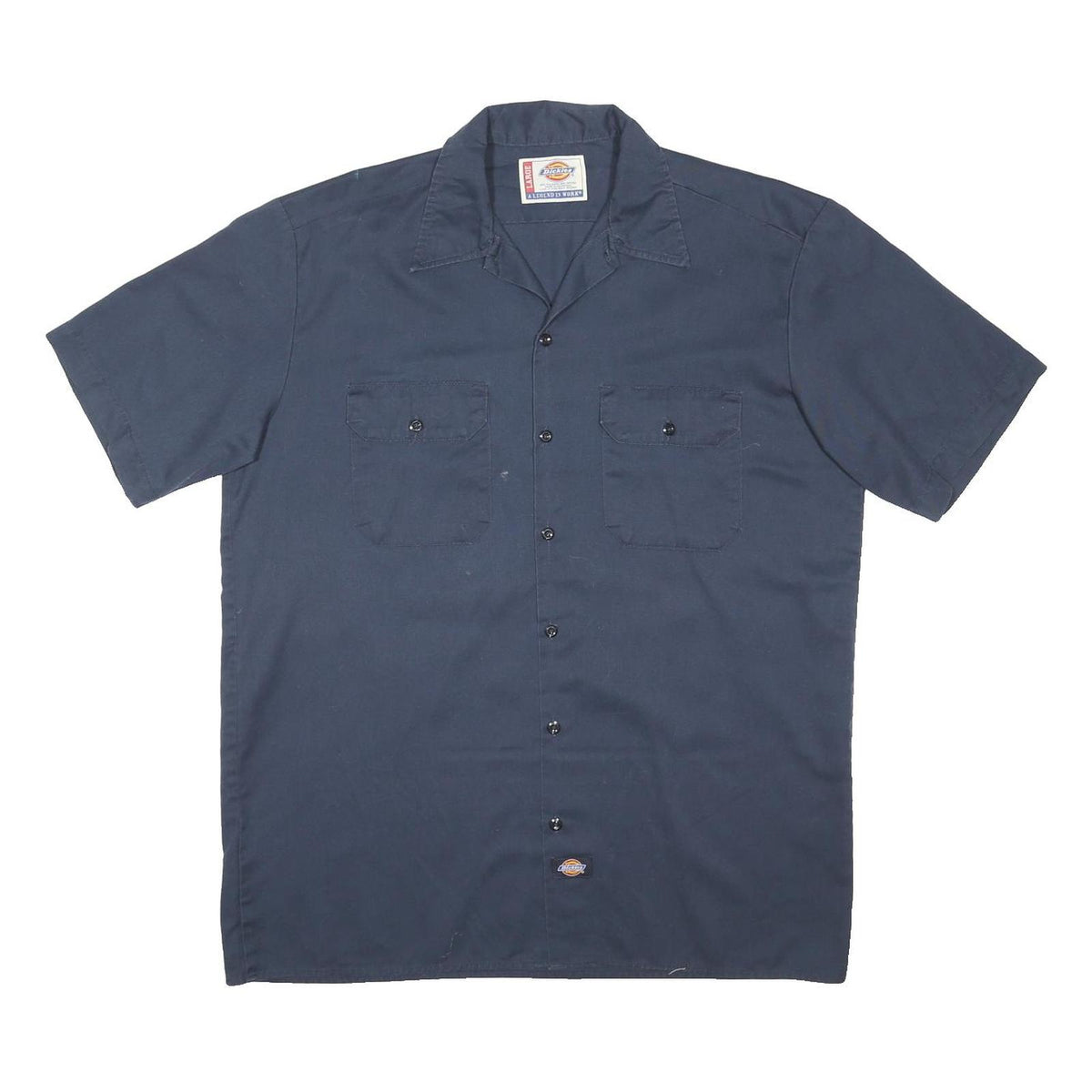 DICKIES Mens Blue Workwear Shirt L Durable Polyester Blend Button Up