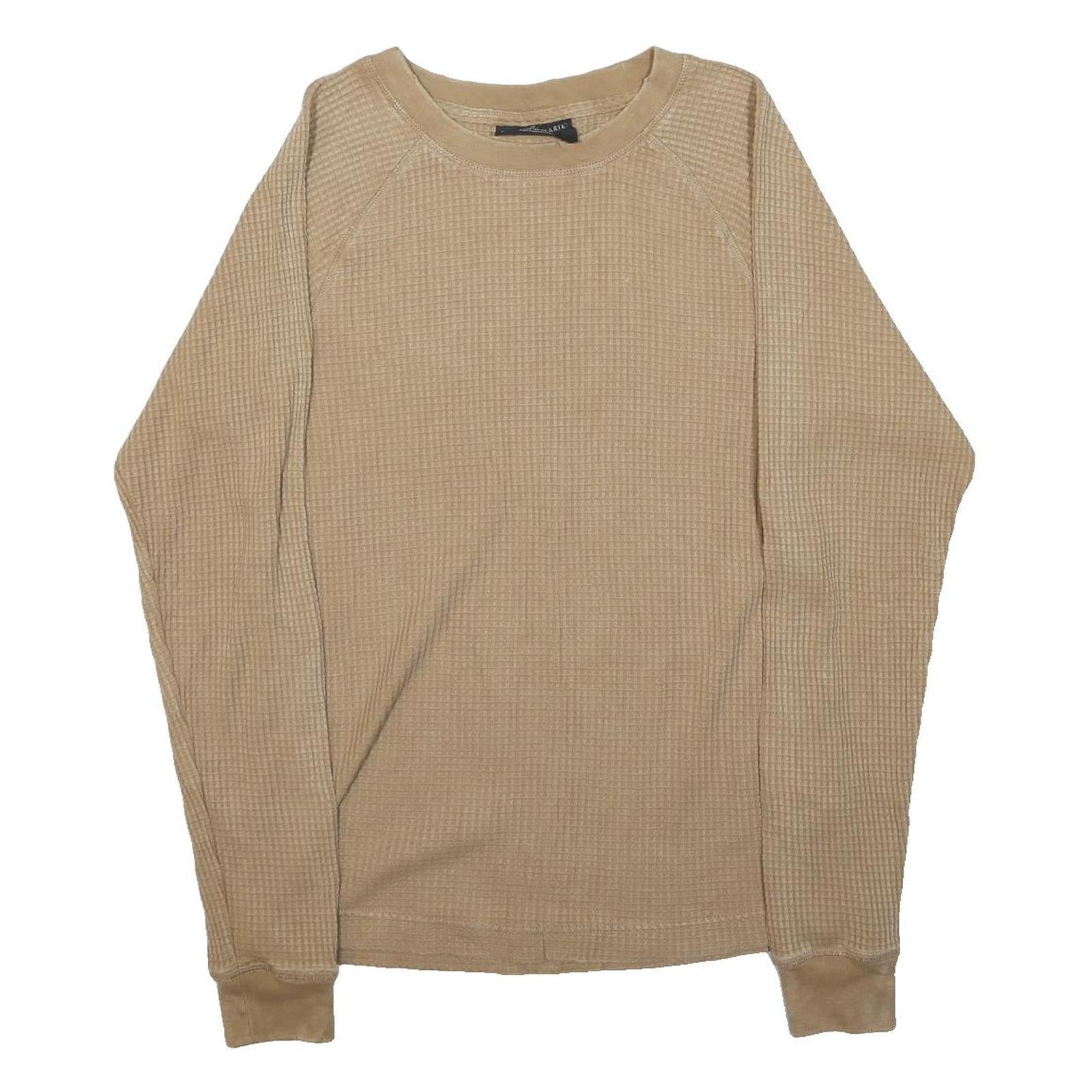 NO BOUNDARIES Mens Beige Plain Crew Neck Basic Knit Jumper XS Cotton Blend