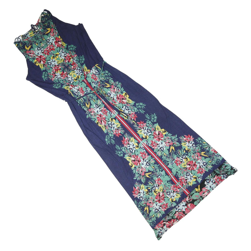 OASIS Womens Blue & Green Red Floral Maxi Dress Cotton Blend Sleeveless UK L