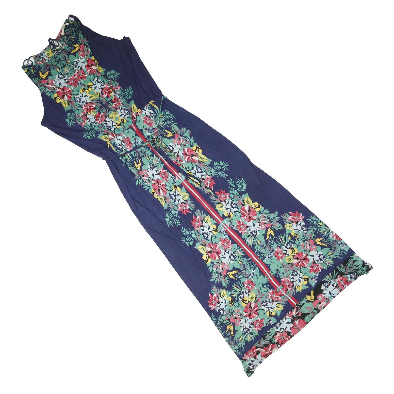 OASIS Womens Blue & Green Red Floral Maxi Dress Cotton Blend Sleeveless UK L