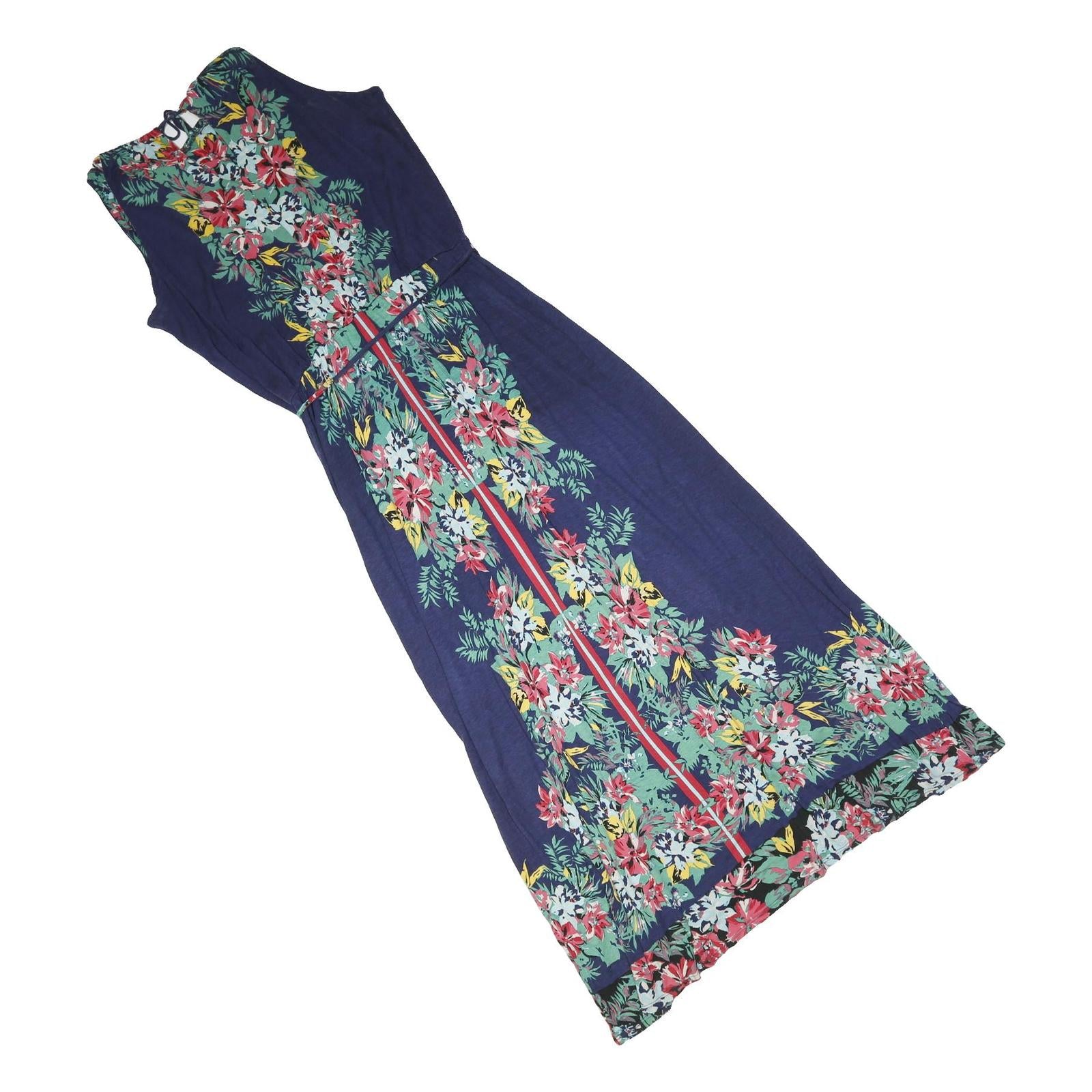 OASIS Womens Blue & Green Red Floral Maxi Dress Cotton Blend Sleeveless UK L