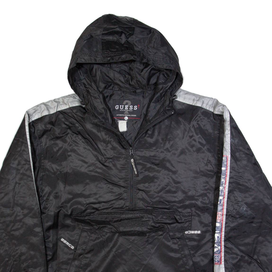 GUESS Mens Anorak Jacket Black Hooded L