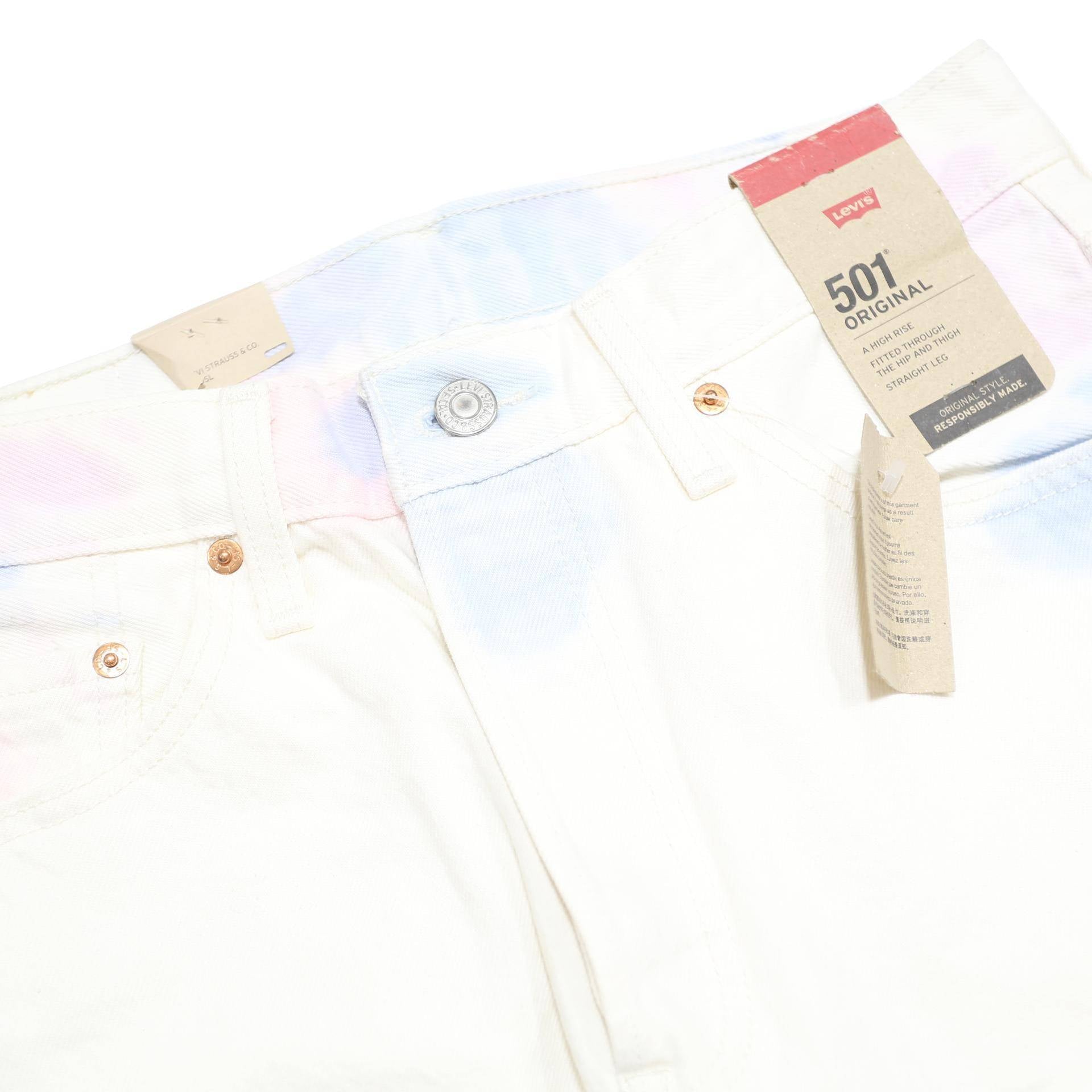 LEVI'S 501 Womens Jeans White Light Denim Regular Fit Straight Button W28 L30