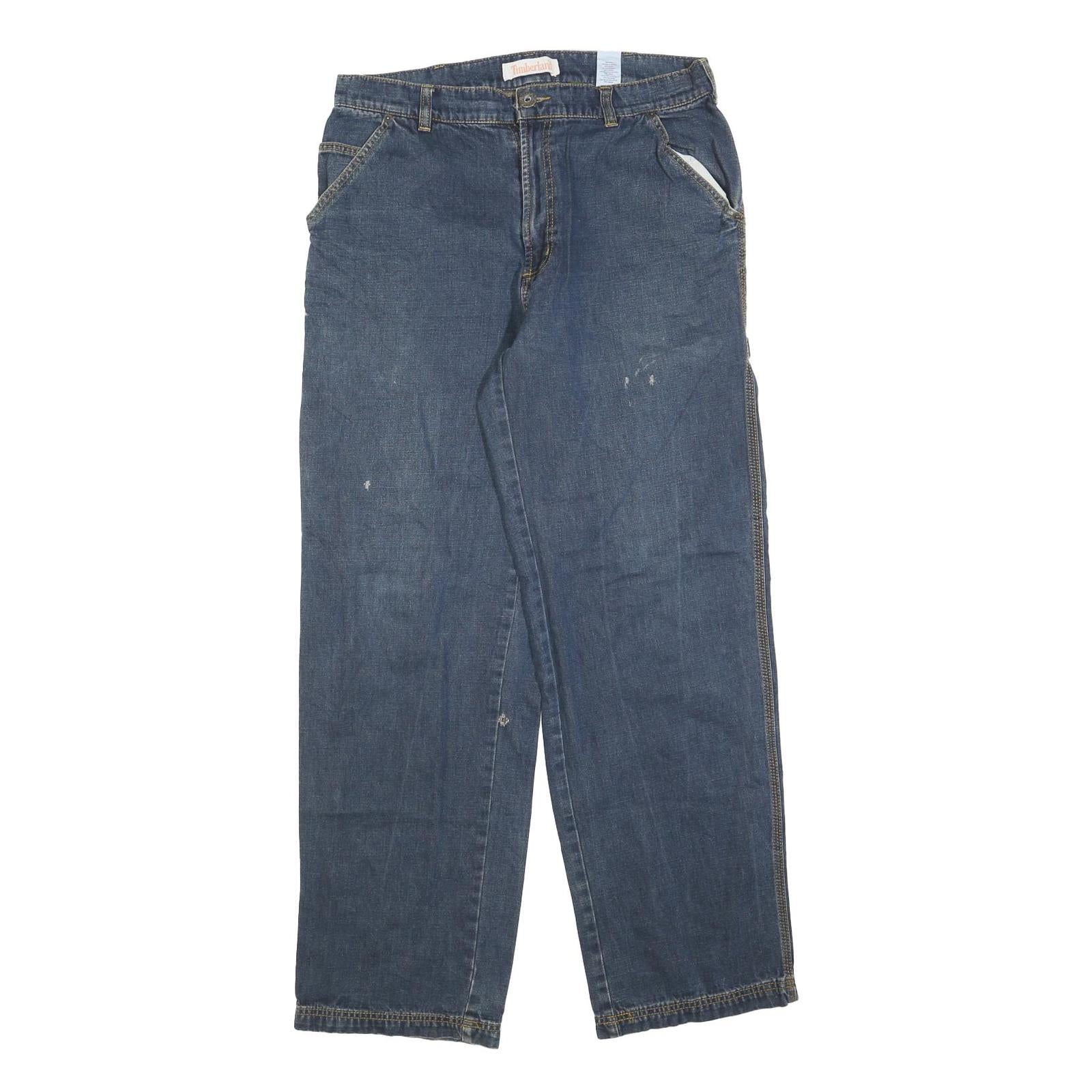 TIMBERLAND Mens Relaxed Blue Denim Jeans W32 L32 Zip Cotton Blend Workwear