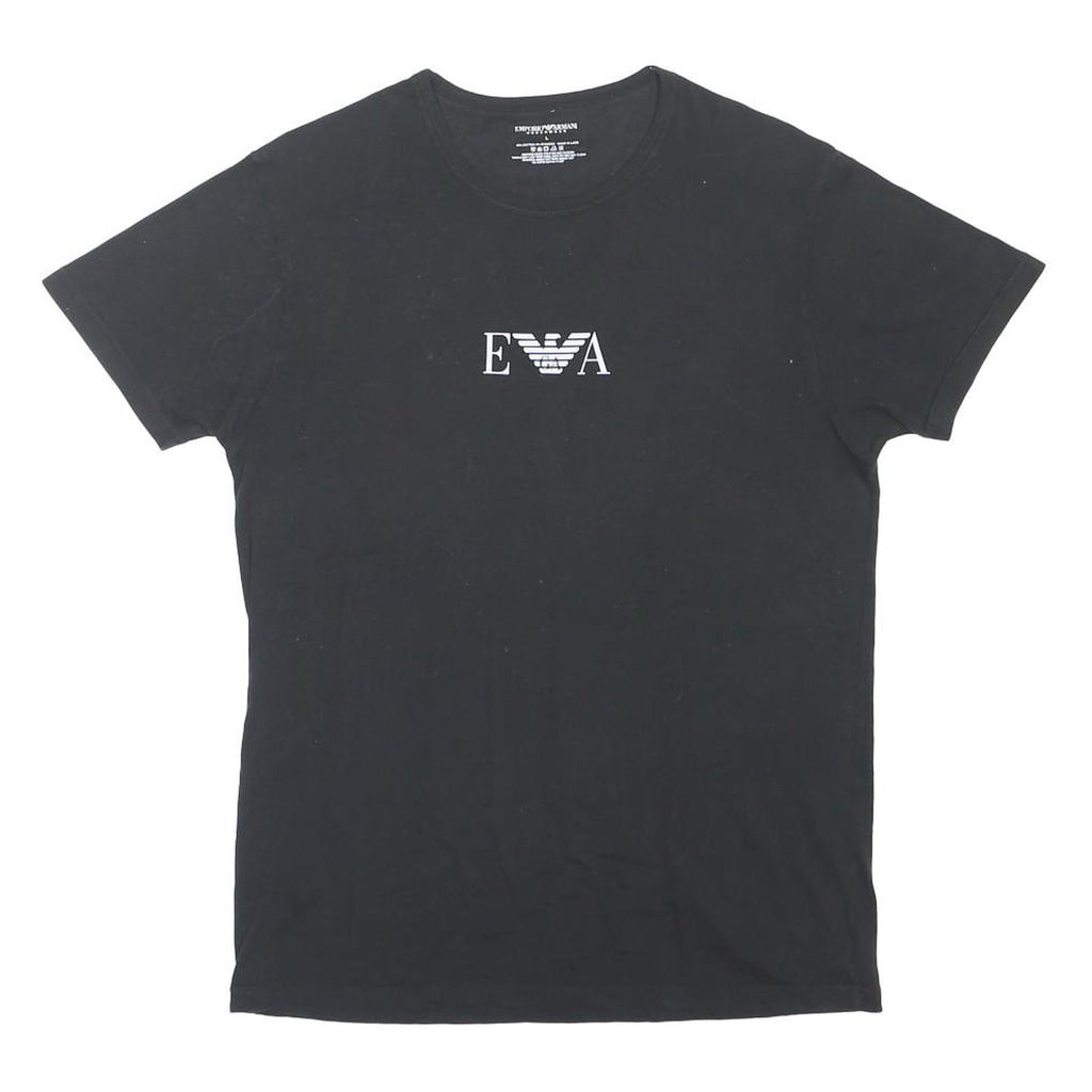 EMPORIO ARMANI Mens Black Cotton Blend T-Shirt L Short Sleeve Crew Neck Logo