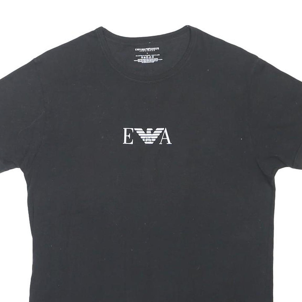 EMPORIO ARMANI Mens Black Cotton Blend T-Shirt L Short Sleeve Crew Neck Logo