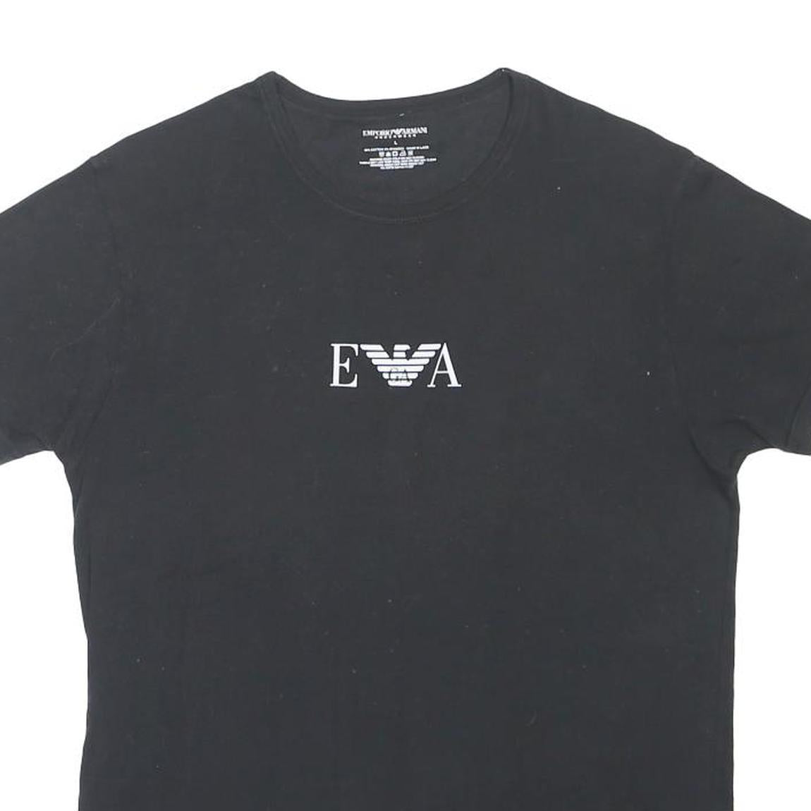 EMPORIO ARMANI Mens Black Cotton Blend T-Shirt L Short Sleeve Crew Neck Logo