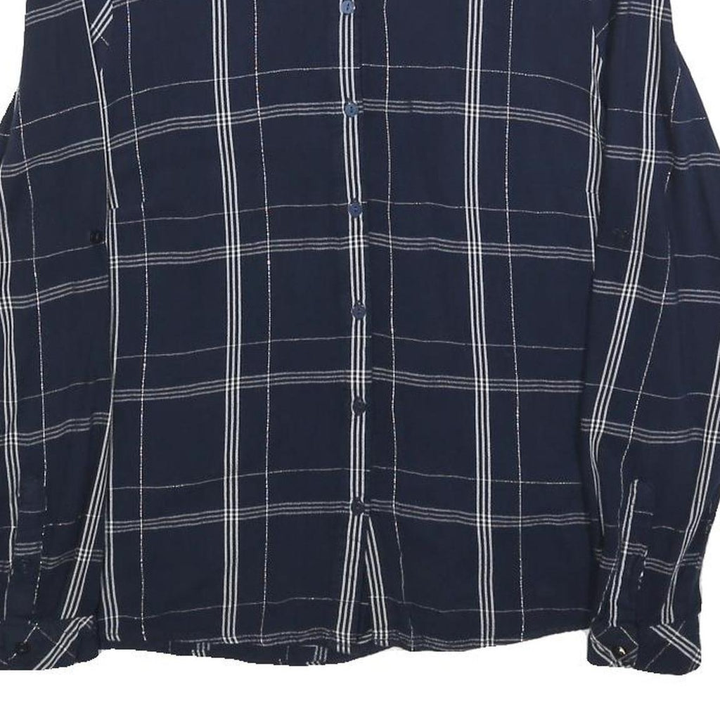 TOM TAILOR Womens Blue Check Shirt S Cotton Blend Button Down Long Sleeve