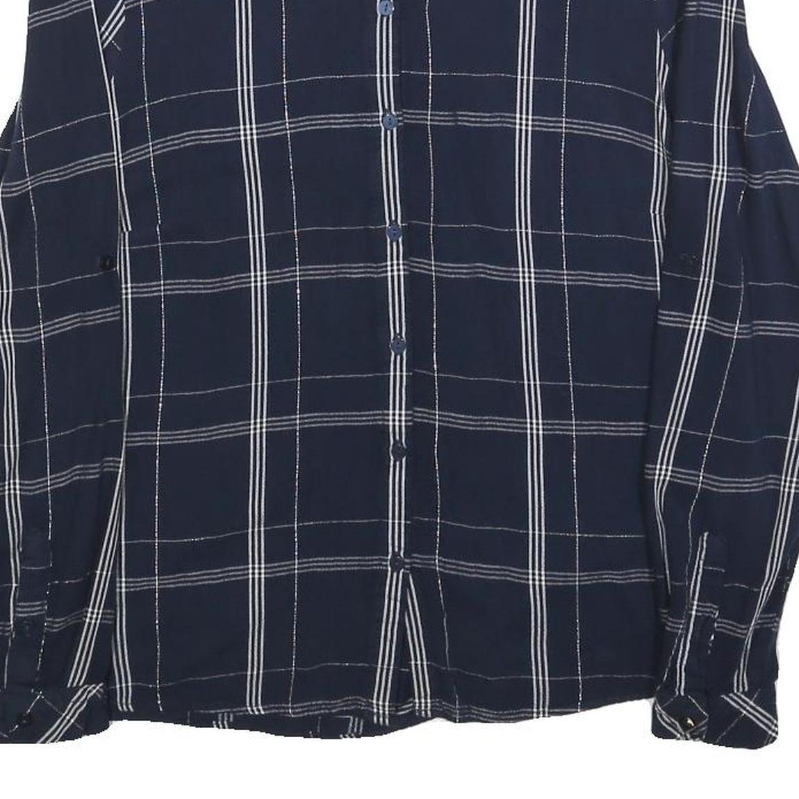 TOM TAILOR Womens Blue Check Shirt S Cotton Blend Button Down Long Sleeve