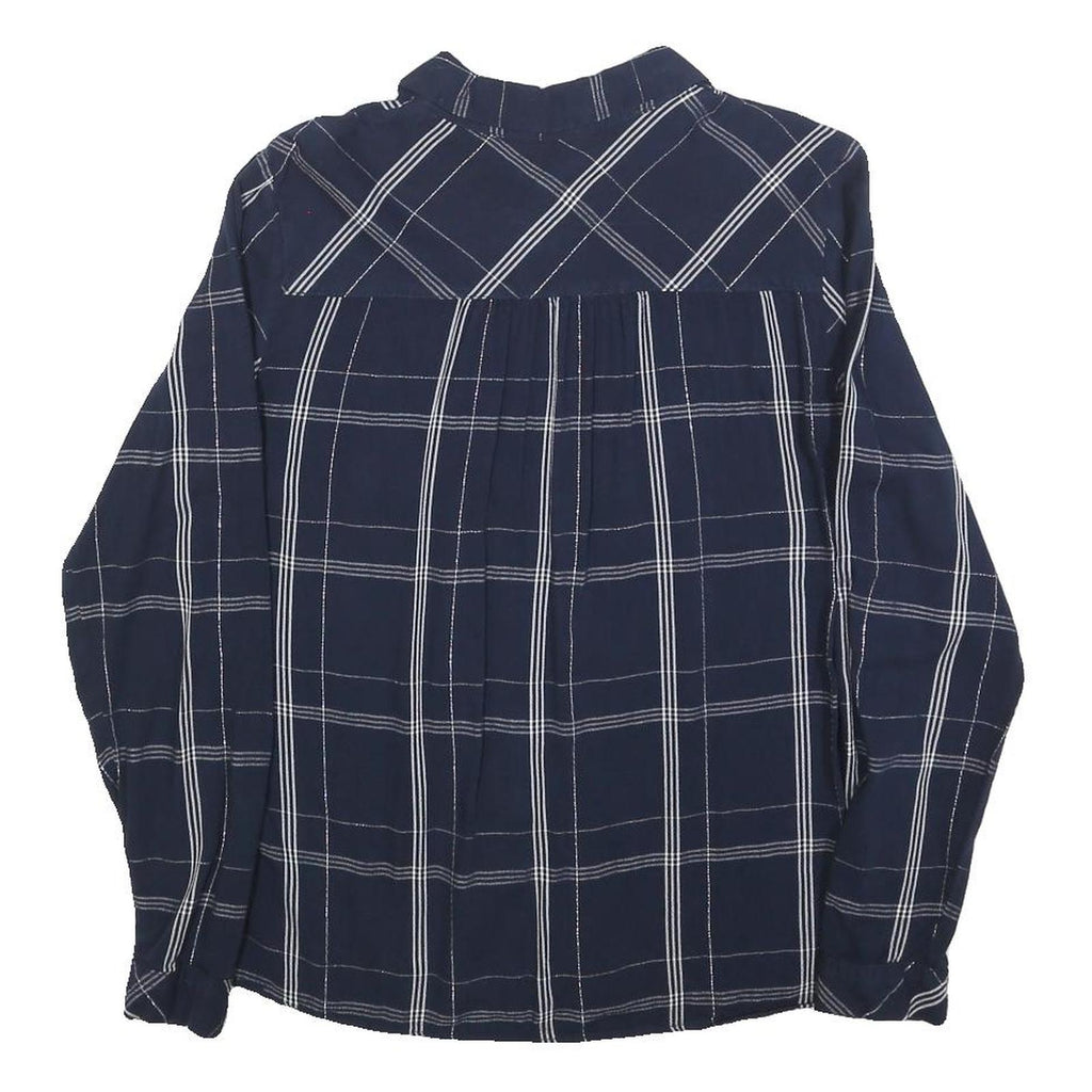 TOM TAILOR Womens Blue Check Shirt S Cotton Blend Button Down Long Sleeve