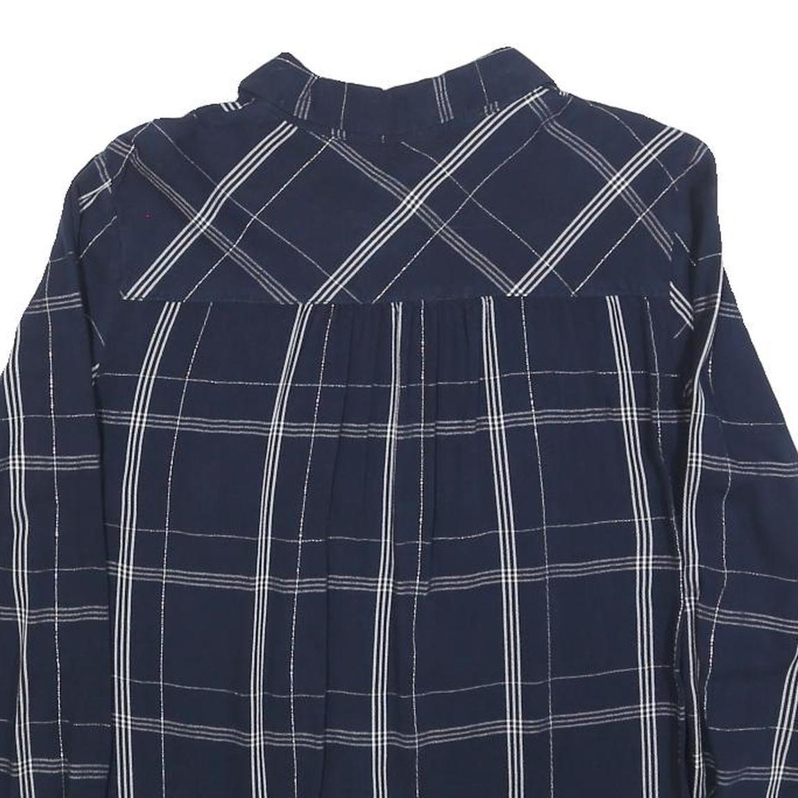 TOM TAILOR Womens Blue Check Shirt S Cotton Blend Button Down Long Sleeve