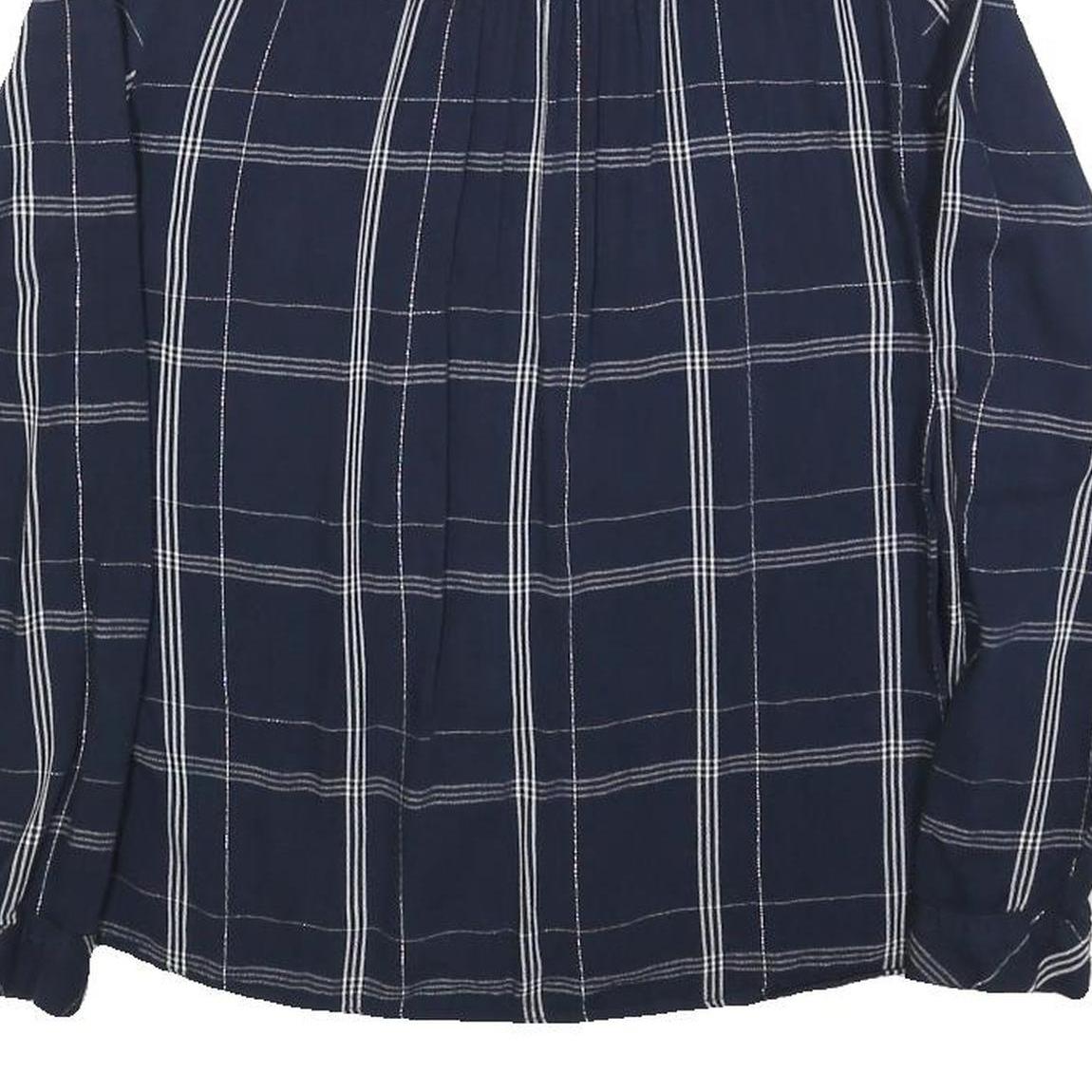 TOM TAILOR Womens Blue Check Shirt S Cotton Blend Button Down Long Sleeve