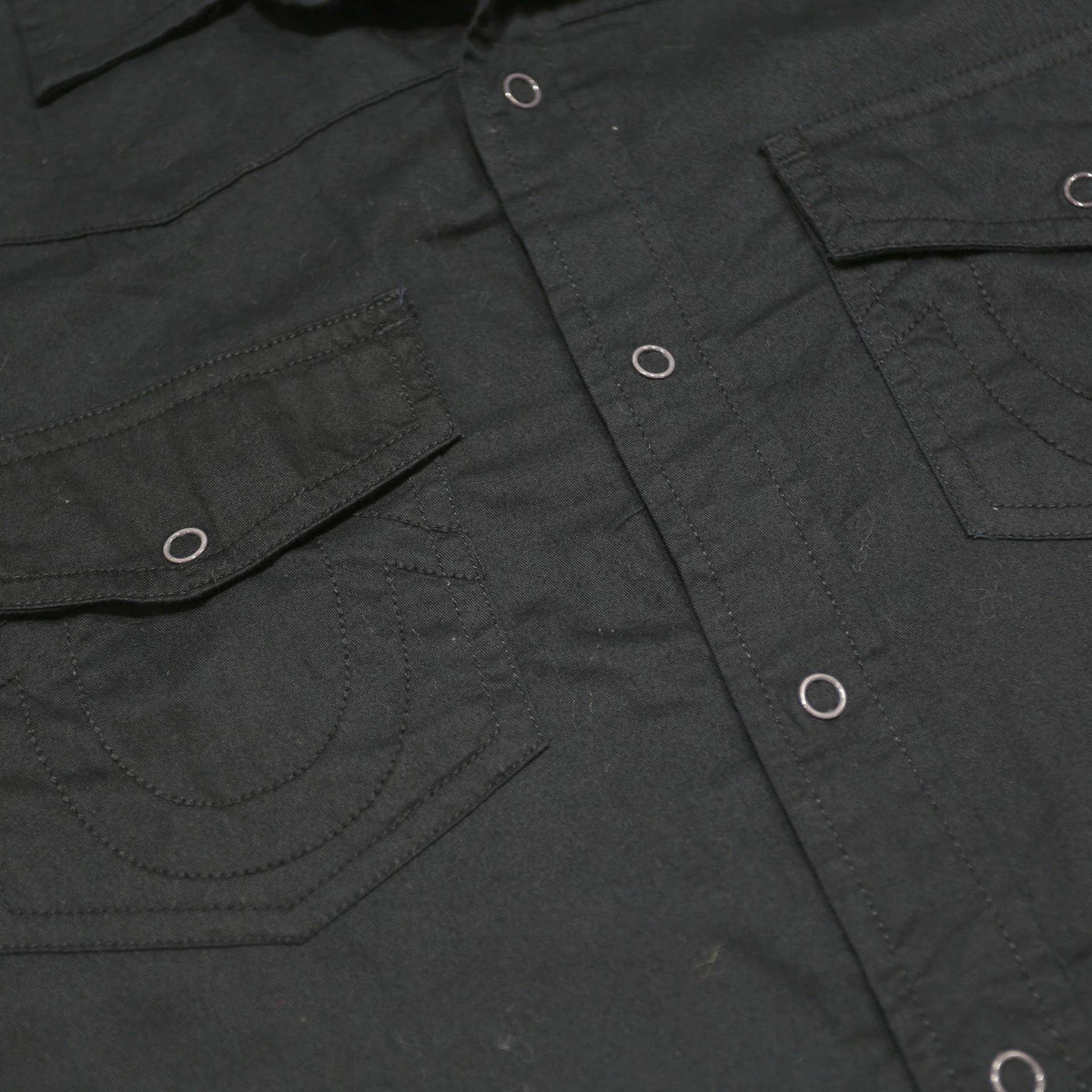 TRUE RELIGION Mens Black Cotton Shirt M Short Sleeve Button Front Casual