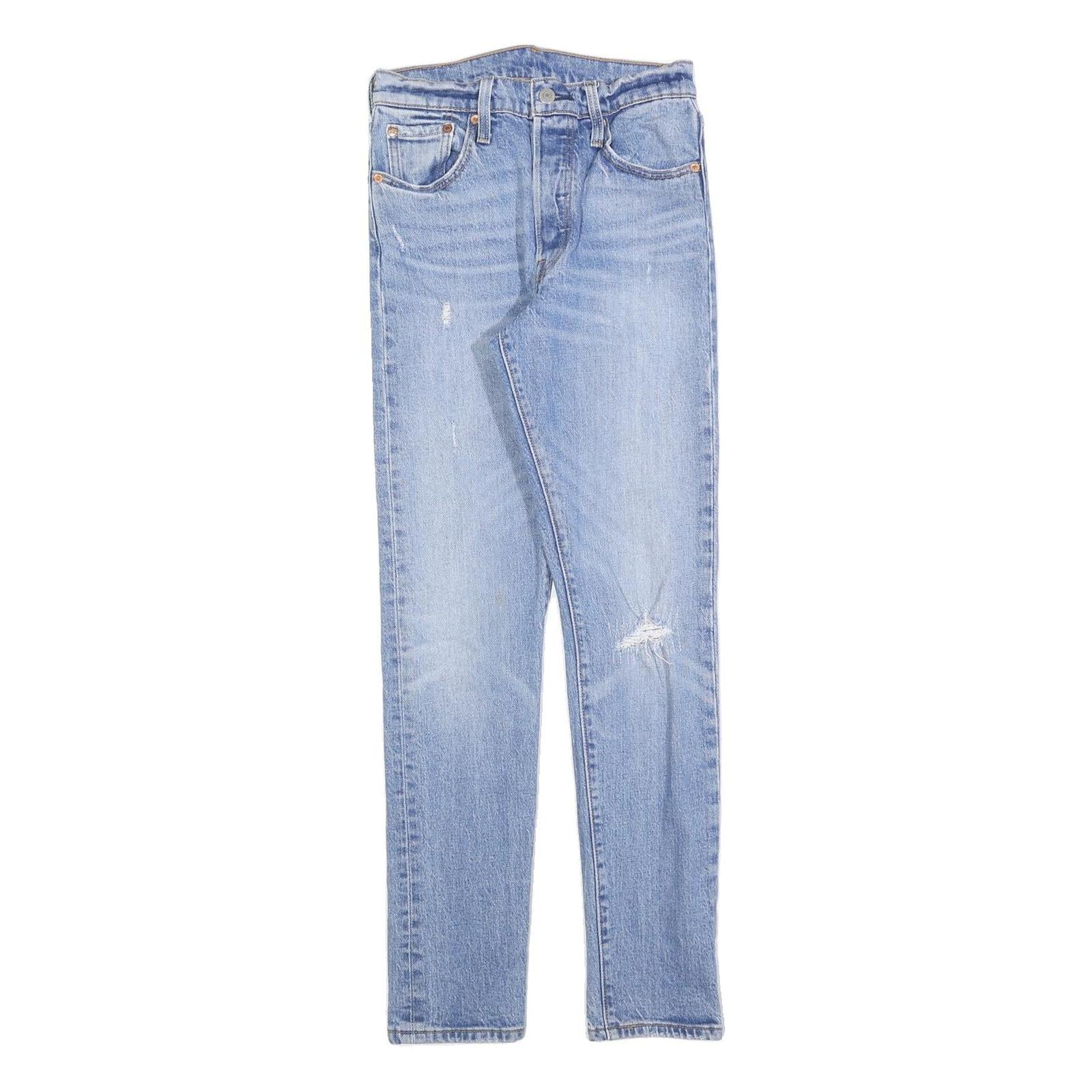 LEVI'S 501S Womens Jeans Blue Slim Skinny Denim Medium W25 L30 Distressed Zip