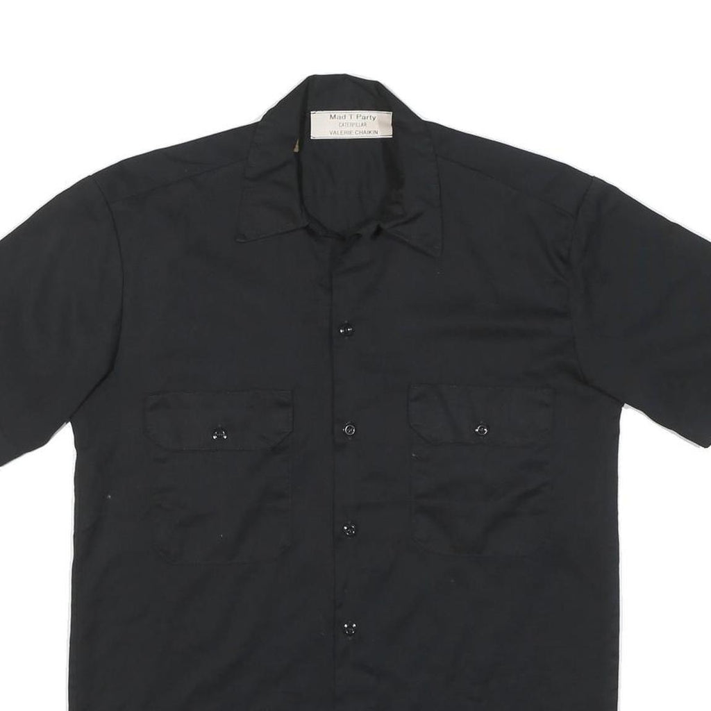 MAD T PARTY Mens Black Cotton Blend Shirt M Button-Up Short Sleeve Workwear