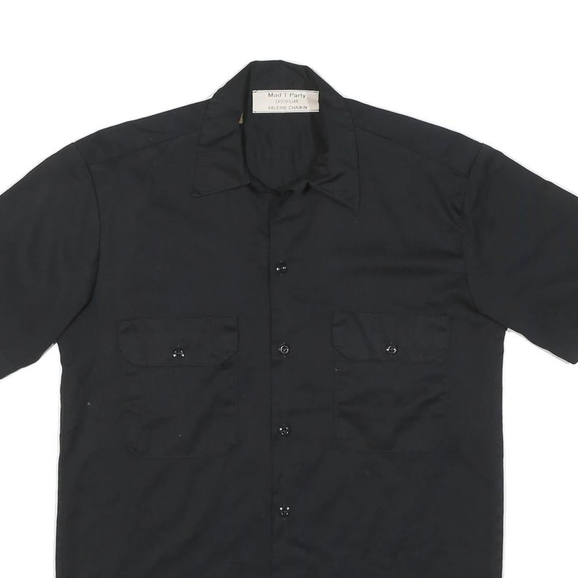 MAD T PARTY Mens Black Cotton Blend Shirt M Button-Up Short Sleeve Workwear