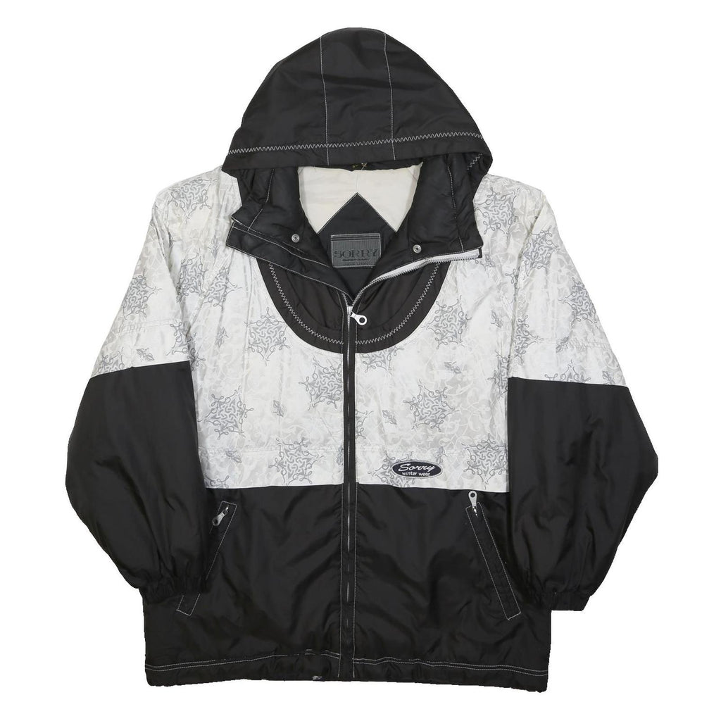 SORRY Mens Black & White Patterned Zip Jacket L Polyester Casual Winter Wear