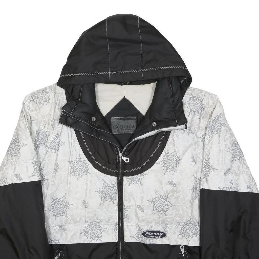 SORRY Mens Black & White Patterned Zip Jacket L Polyester Casual Winter Wear