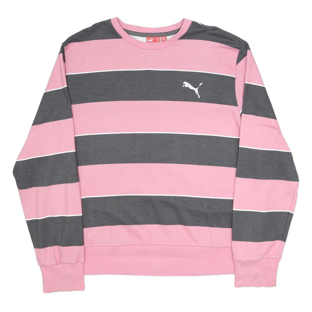 PUMA Mens Pink & Grey Striped Crew Neck 2XL Cotton Blend Sweatshirt Casual Wear