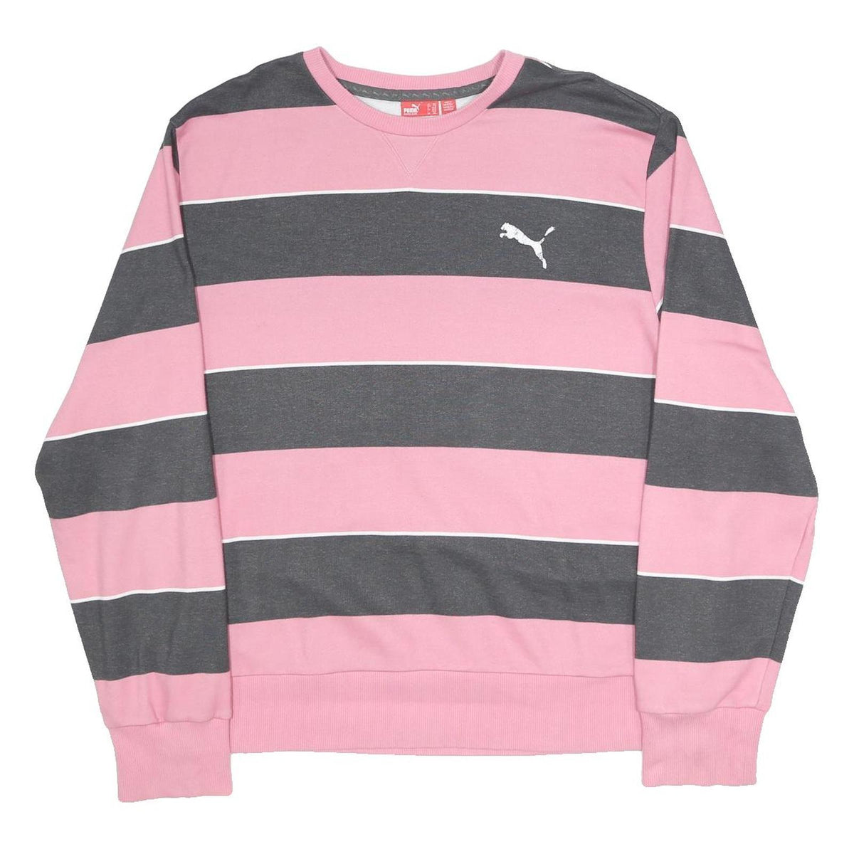 PUMA Mens Pink & Grey Striped Crew Neck 2XL Cotton Blend Sweatshirt Casual Wear