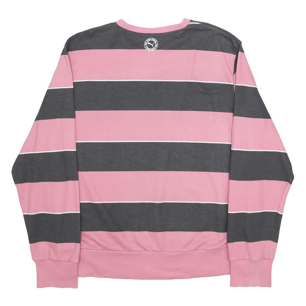 PUMA Mens Pink & Grey Striped Crew Neck 2XL Cotton Blend Sweatshirt Casual Wear
