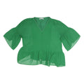 ZARA Womens Green Blouse Short Sleeve V-Neck Peplum Top M Lightweight