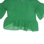 ZARA Womens Green Blouse Short Sleeve V-Neck Peplum Top M Lightweight