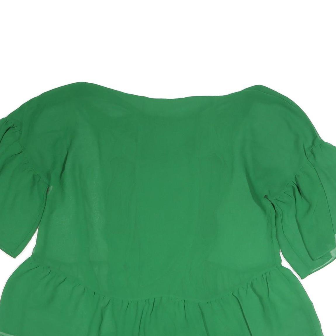 ZARA Womens Green Blouse Short Sleeve V-Neck Peplum Top M Lightweight