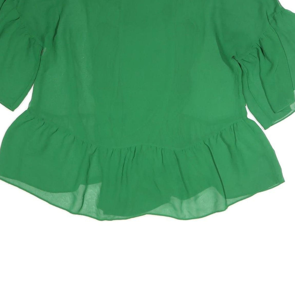 ZARA Womens Green Blouse Short Sleeve V-Neck Peplum Top M Lightweight