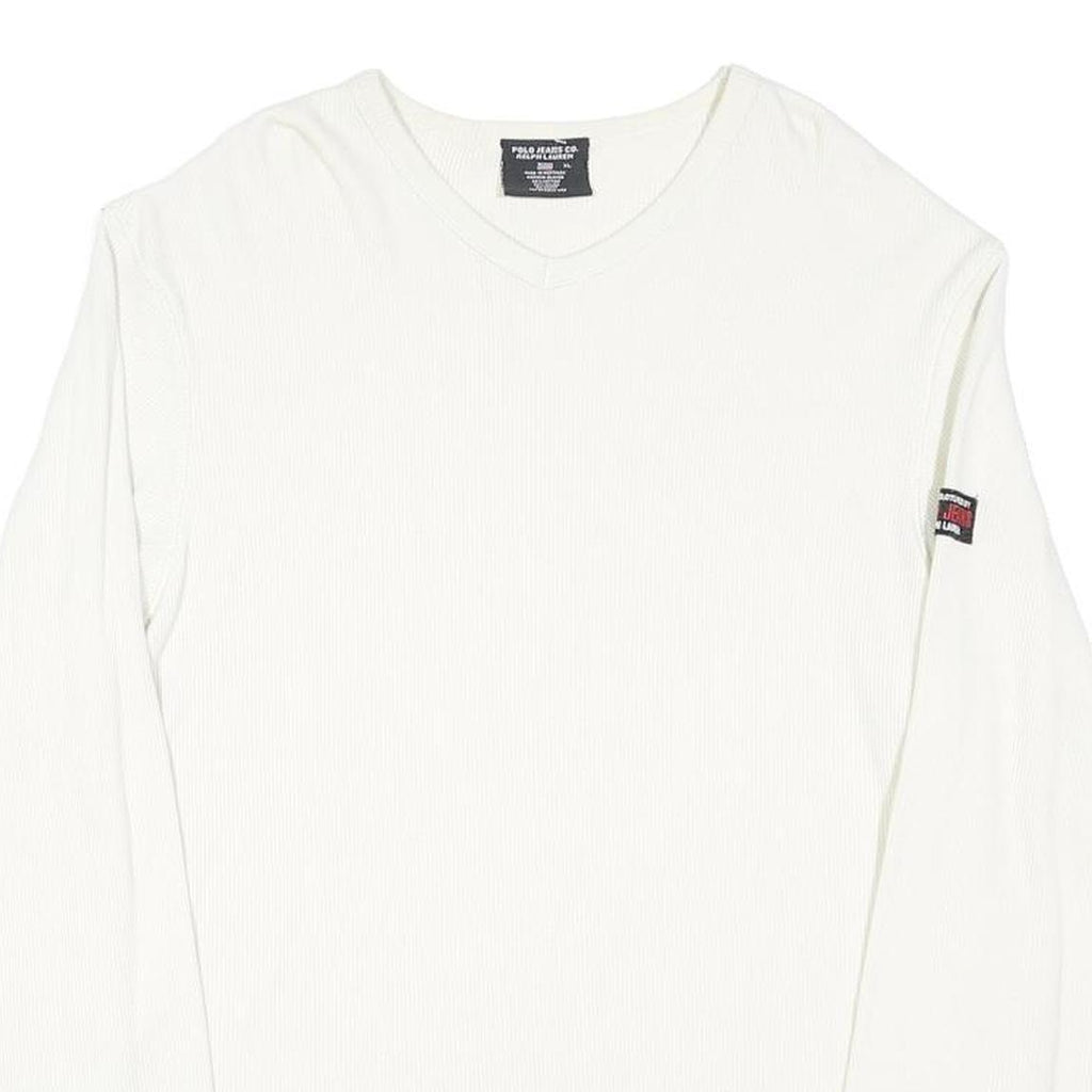RALPH LAUREN POLO JEANS COMPANY Mens White Plain V Neck Basic Knit Jumper XL