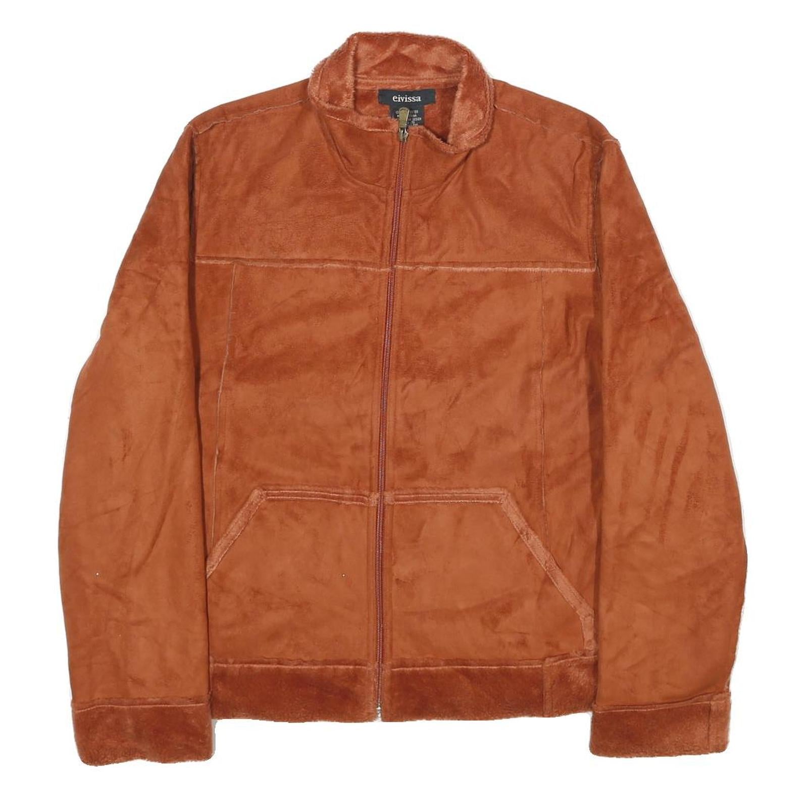 EIVISSA Womens Brown Faux Suede Zip Jacket L Casual Outerwear Soft Fabric