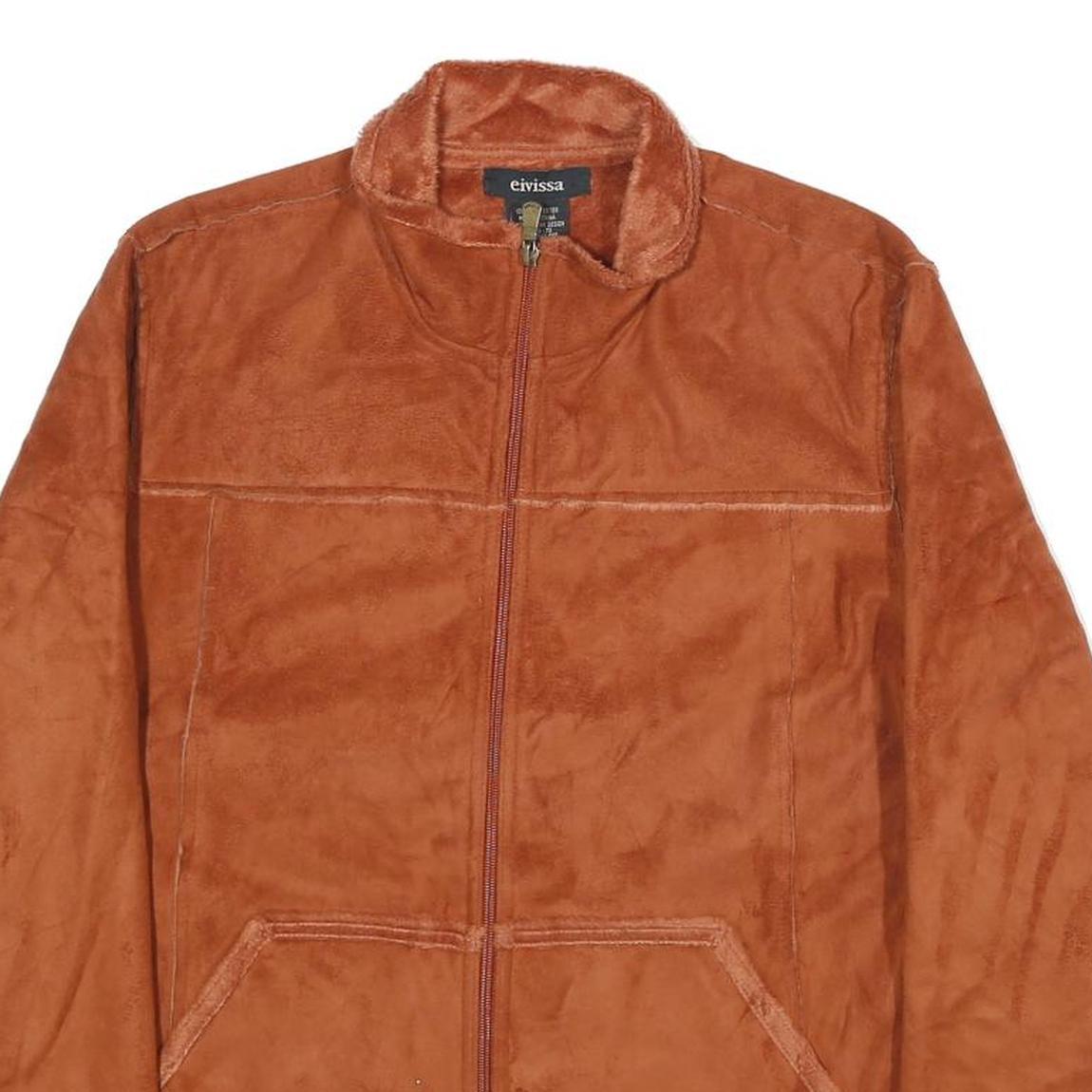 EIVISSA Womens Brown Faux Suede Zip Jacket L Casual Outerwear Soft Fabric