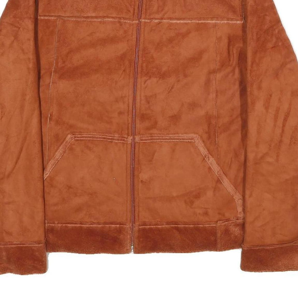 EIVISSA Womens Brown Faux Suede Zip Jacket L Casual Outerwear Soft Fabric