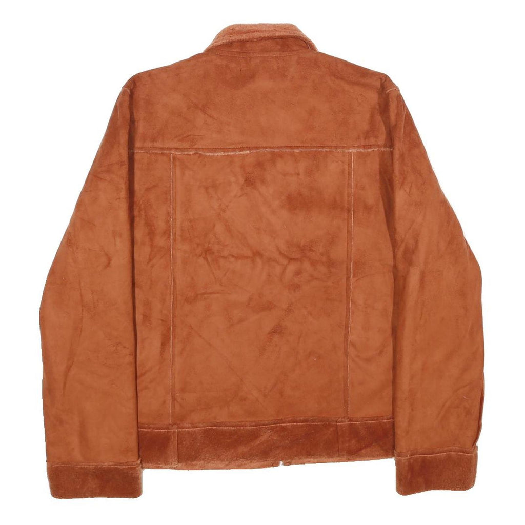 EIVISSA Womens Brown Faux Suede Zip Jacket L Casual Outerwear Soft Fabric