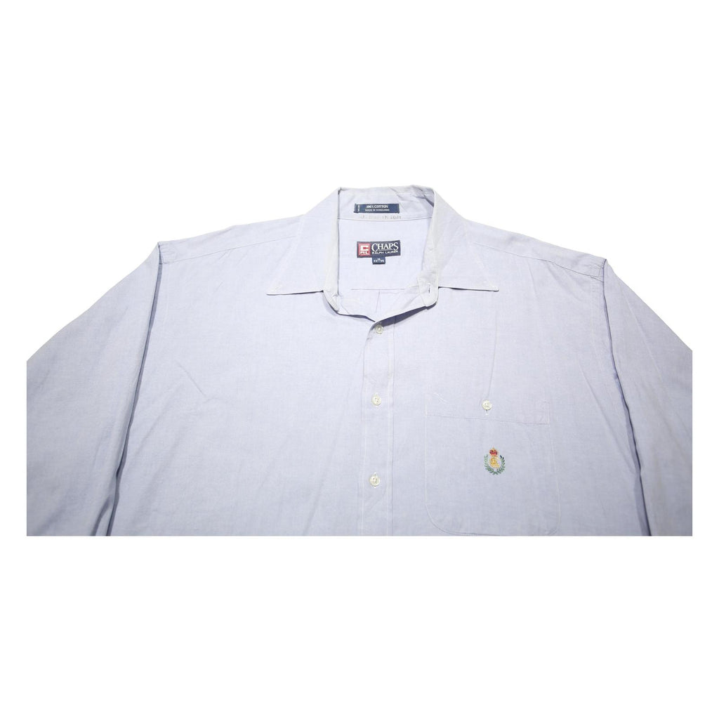 CHAPS RALPH LAUREN Mens Blue Plain Cotton Shirt 2XL Classic Fit Button-Up