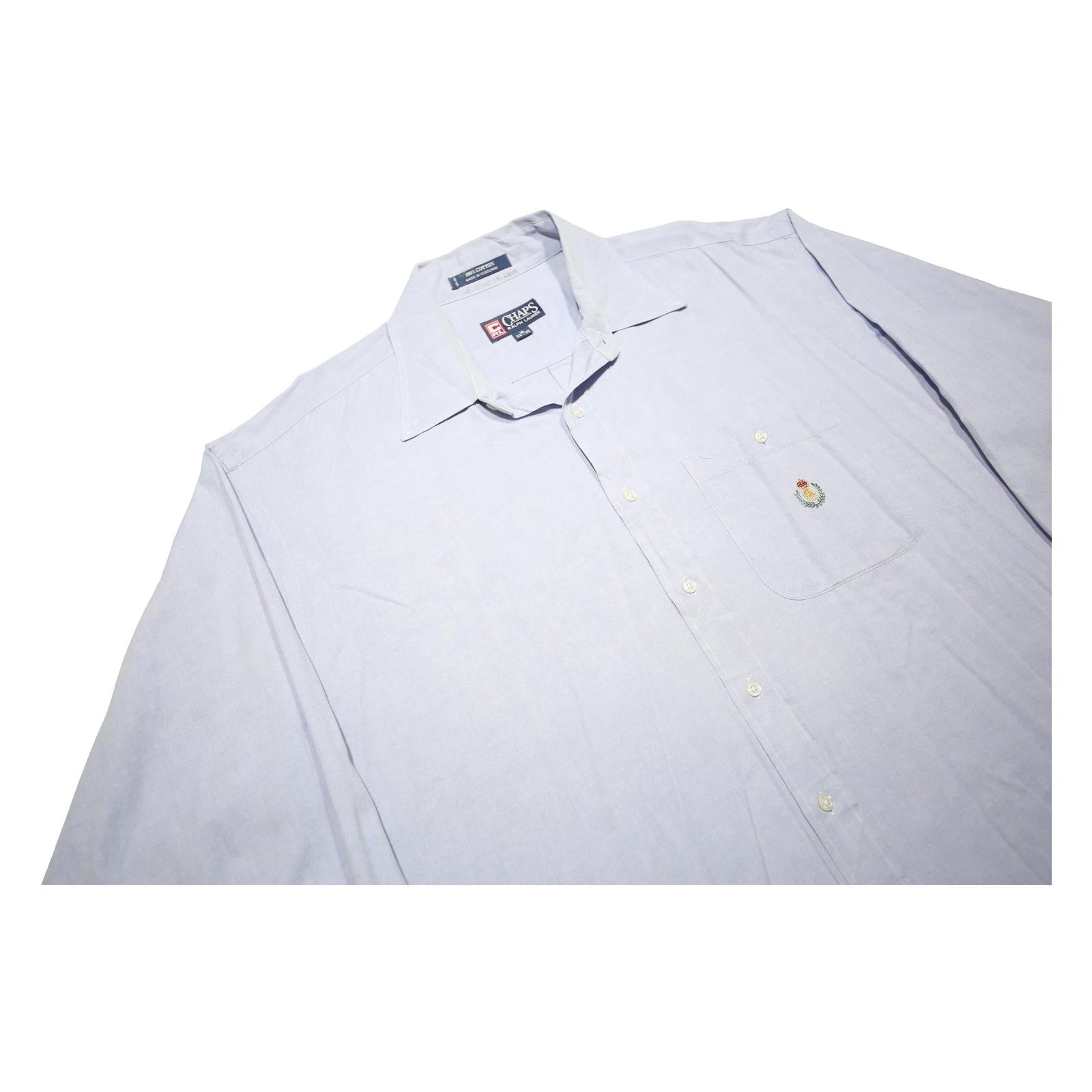 CHAPS RALPH LAUREN Mens Blue Plain Cotton Shirt 2XL Classic Fit Button-Up
