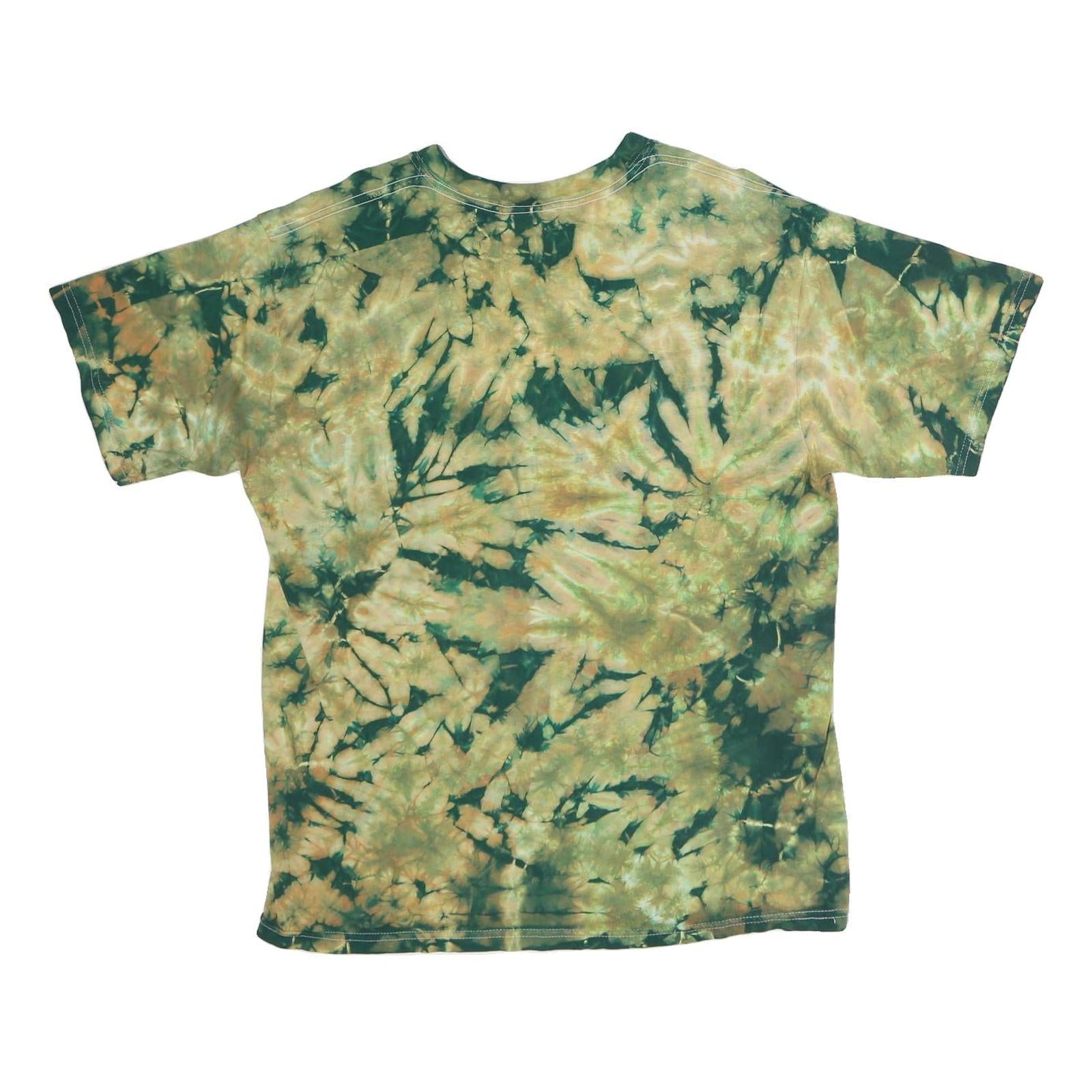 GILDAN Mens Green & Beige Tie Dye Graphic T-Shirt L Cotton Short Sleeve Crew