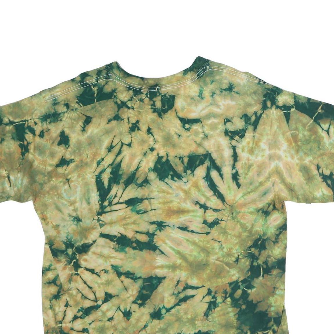 GILDAN Mens Green & Beige Tie Dye Graphic T-Shirt L Cotton Short Sleeve Crew