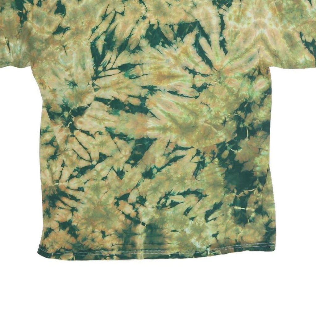 GILDAN Mens Green & Beige Tie Dye Graphic T-Shirt L Cotton Short Sleeve Crew