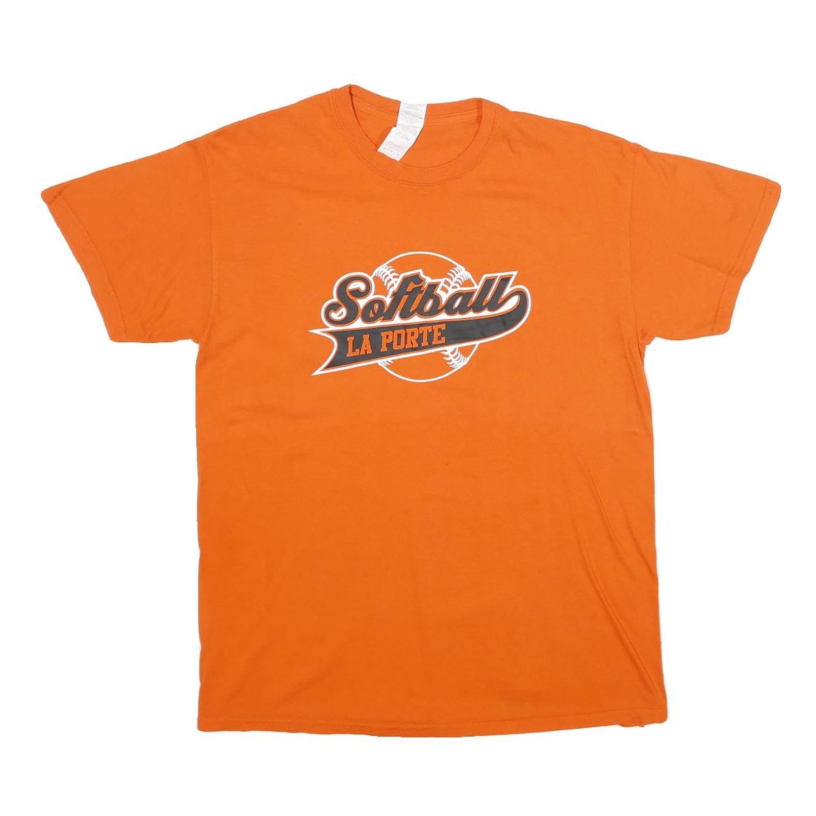 GILDAN Mens Orange Softball La Porte Graphic T-Shirt M Short Sleeve Crew Neck