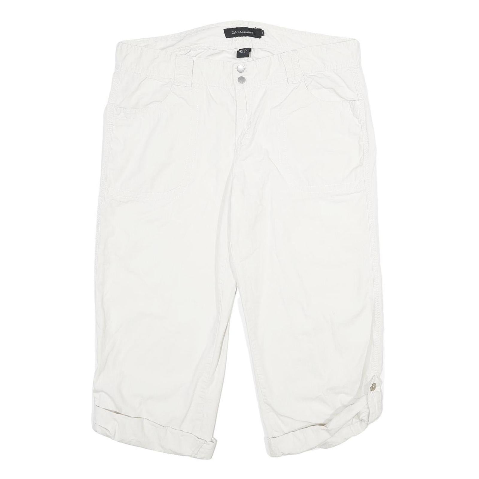 CALVIN KLEIN JEANS Womens Cotton White Regular Capri Trousers W36 L23 Casual
