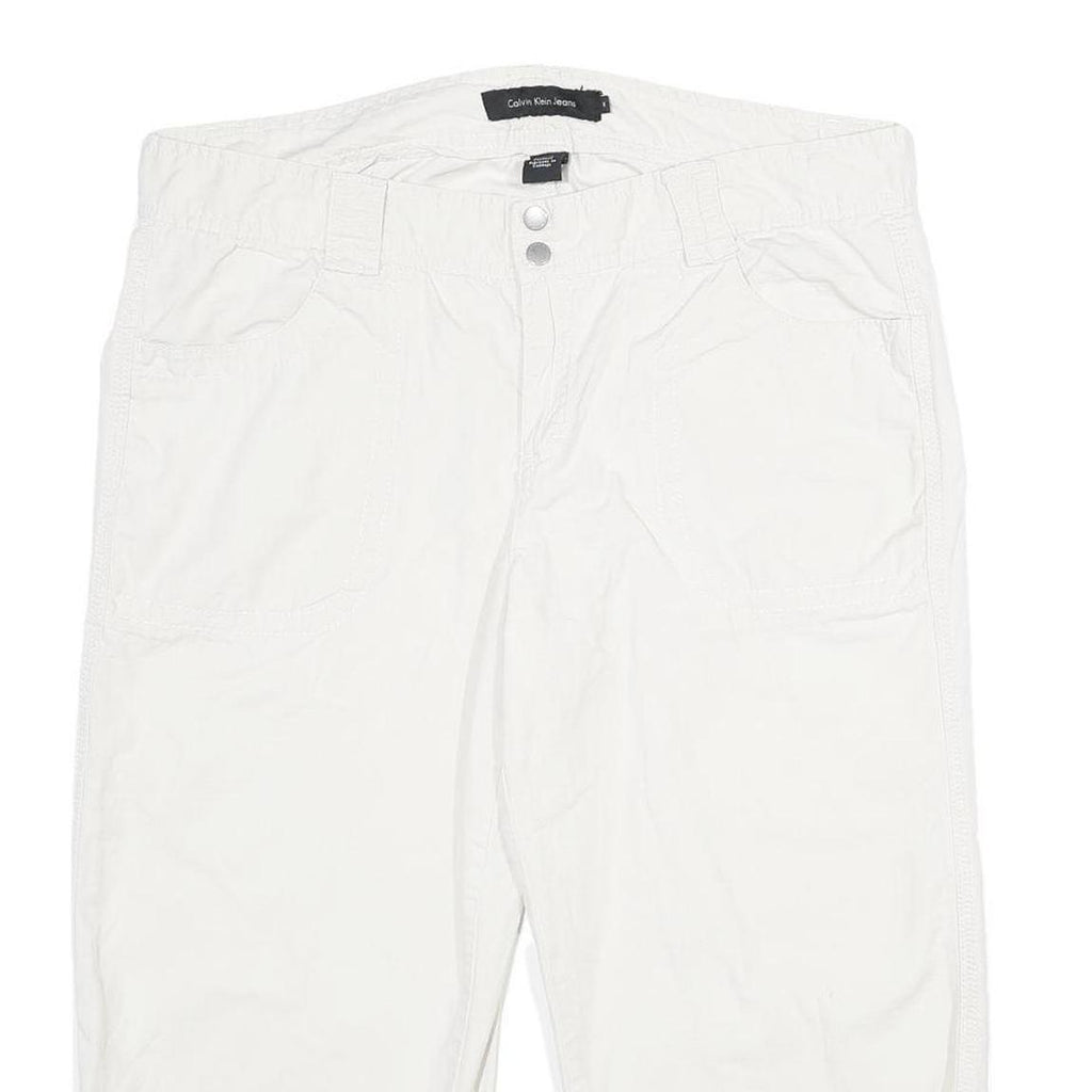 CALVIN KLEIN JEANS Womens Cotton White Regular Capri Trousers W36 L23 Casual