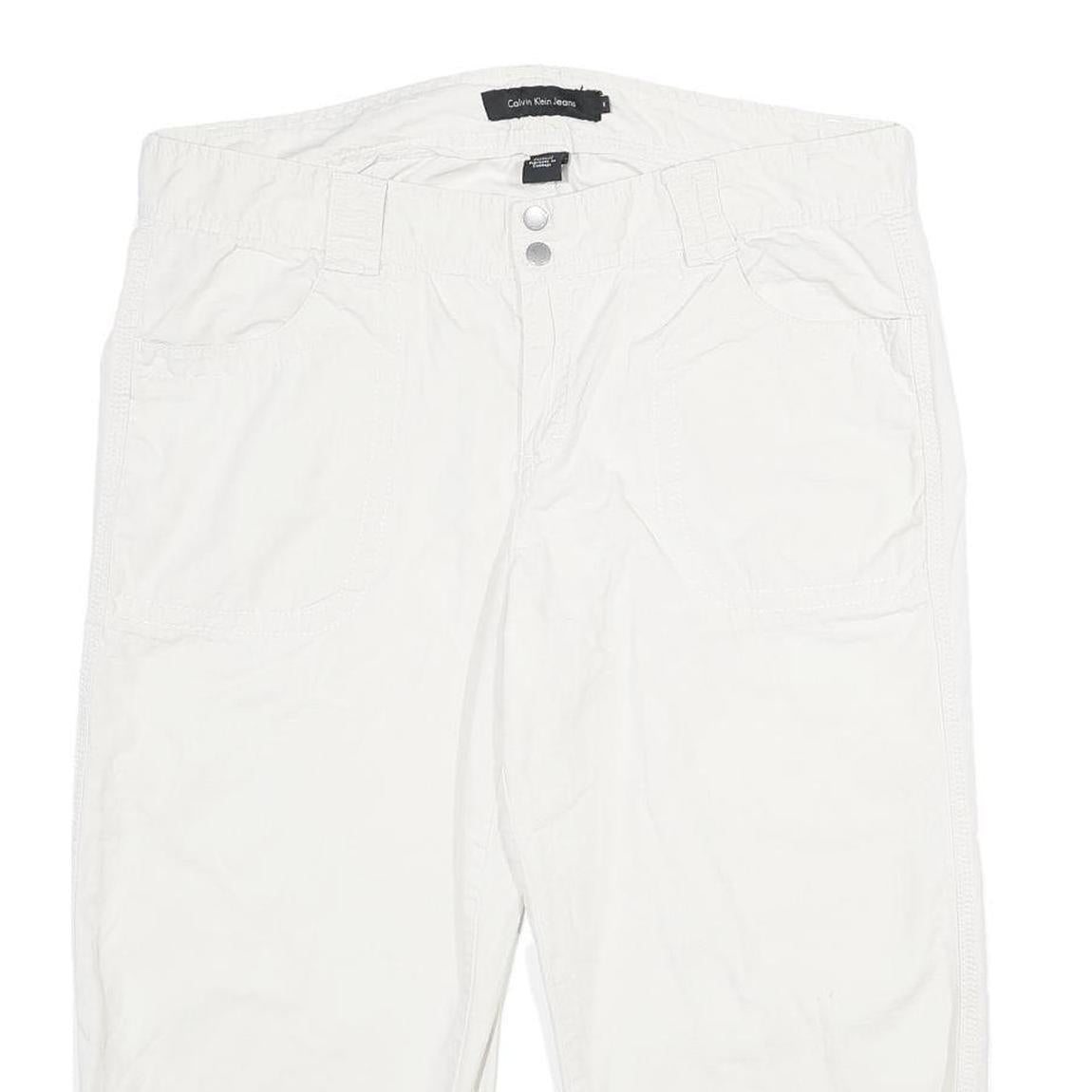 CALVIN KLEIN JEANS Womens Cotton White Regular Capri Trousers W36 L23 Casual