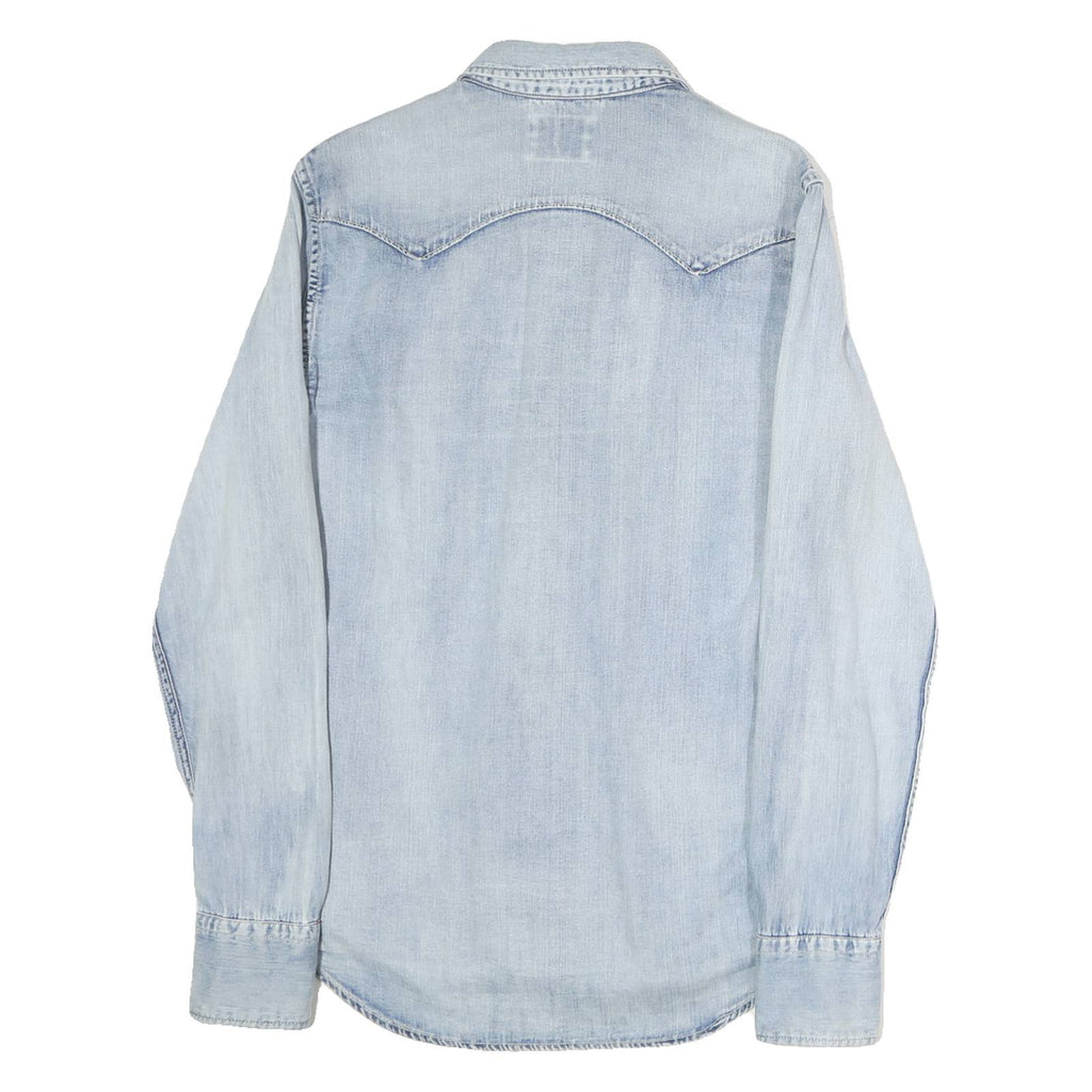 REPLAY Mens Blue Cotton Denim Shirt S Western Casual Button Snap Fastening