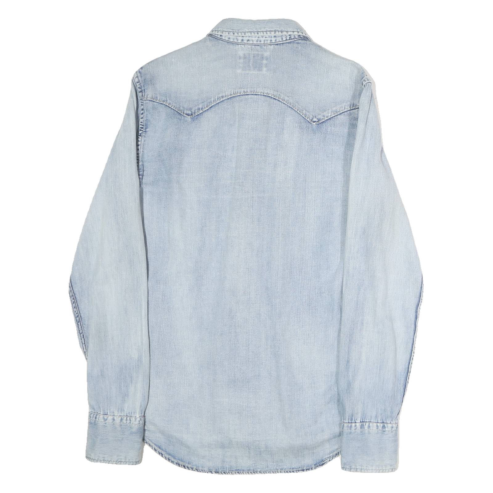 REPLAY Mens Blue Cotton Denim Shirt S Western Casual Button Snap Fastening
