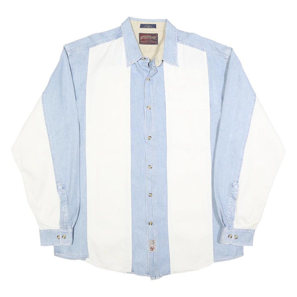 AUTHENTIC GFC Mens Blue & White Cotton Shirt XL Casual Button-Up Long Sleeve